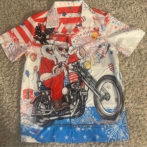Festive Santa Motorcycle Shirt - Red, White, Blue patriotic M